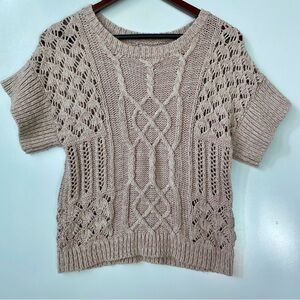 Prana Women's Short Sleeve Sweater in Light Beige & Pink XS